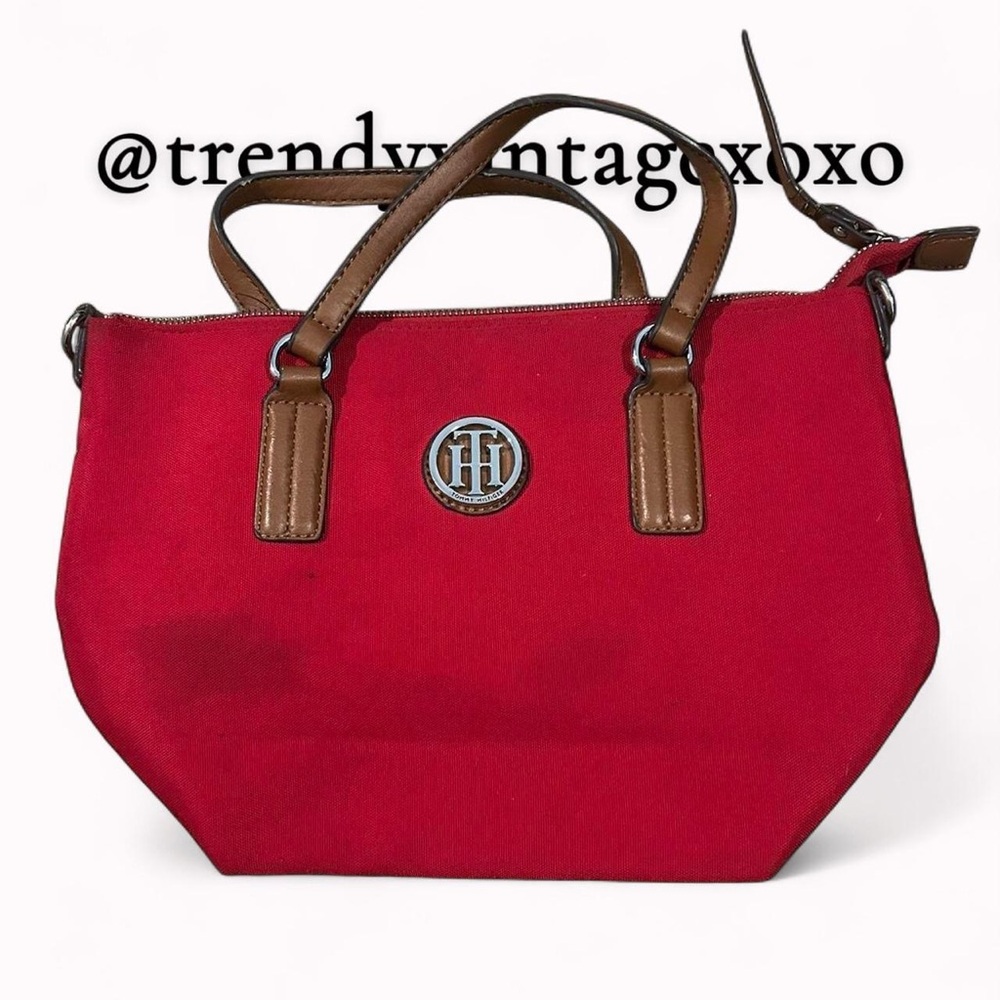 Tommy Hilfiger Red Tote with Brown Handles